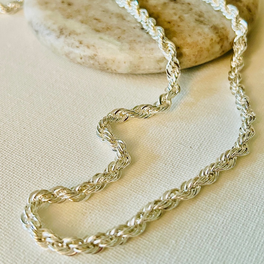 Rope chain, sterling silver plated rope chain, unisex chain, 24” length